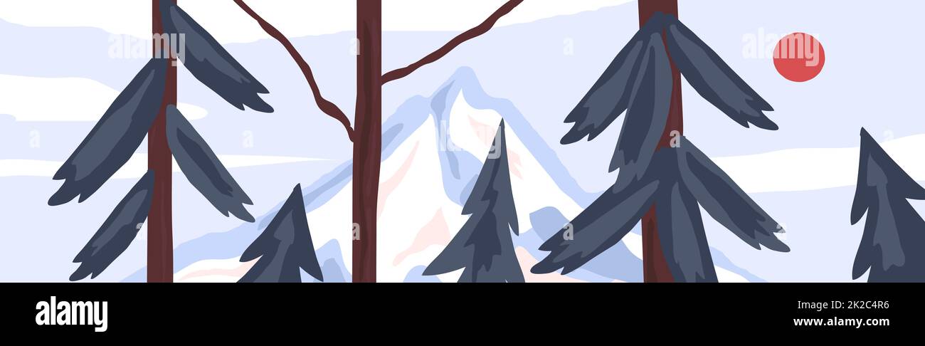 Panoramica realistico luminoso paesaggio forestale di montagna - Vector Foto Stock