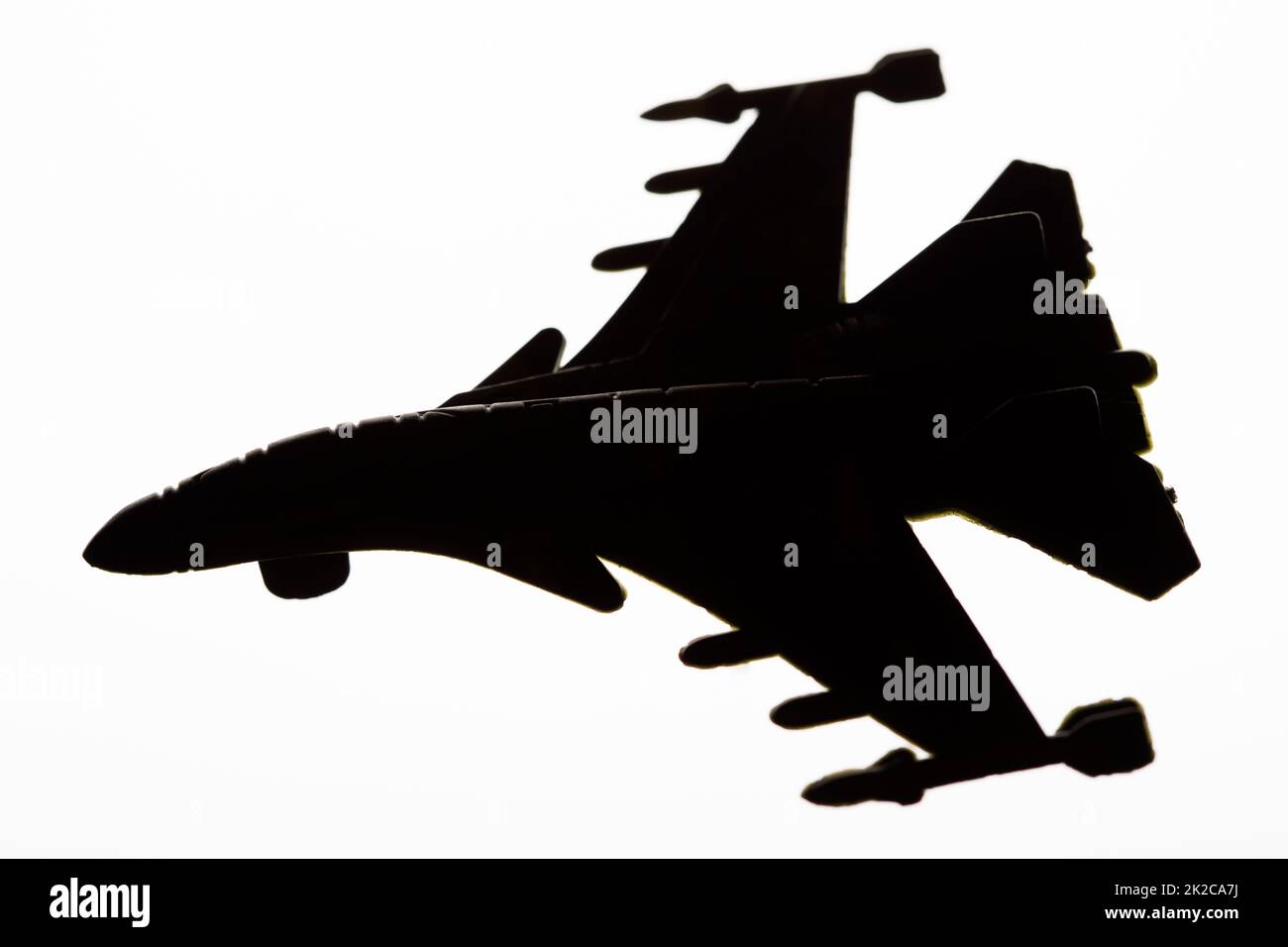Velivolo militare silhouette su bianco Foto Stock