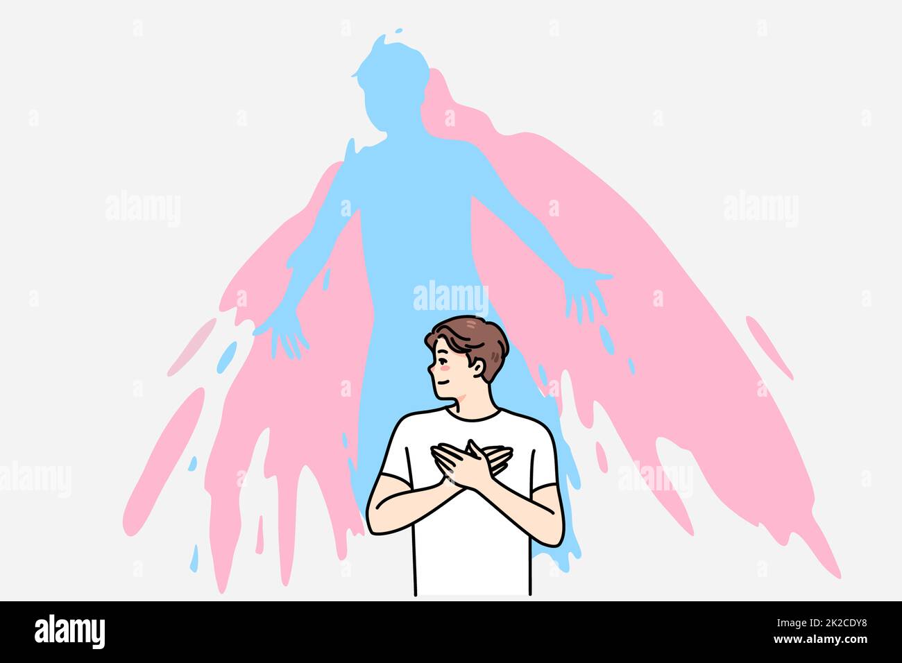 Anima dell'uomo che sale e lascia il corpo umano Foto Stock