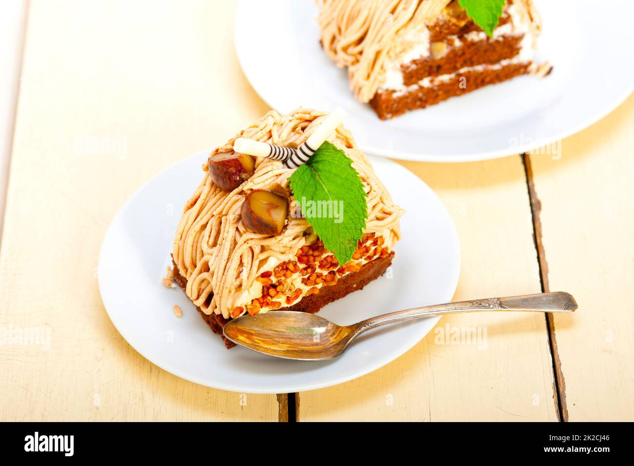 Crema di castagne dessert torta Foto Stock