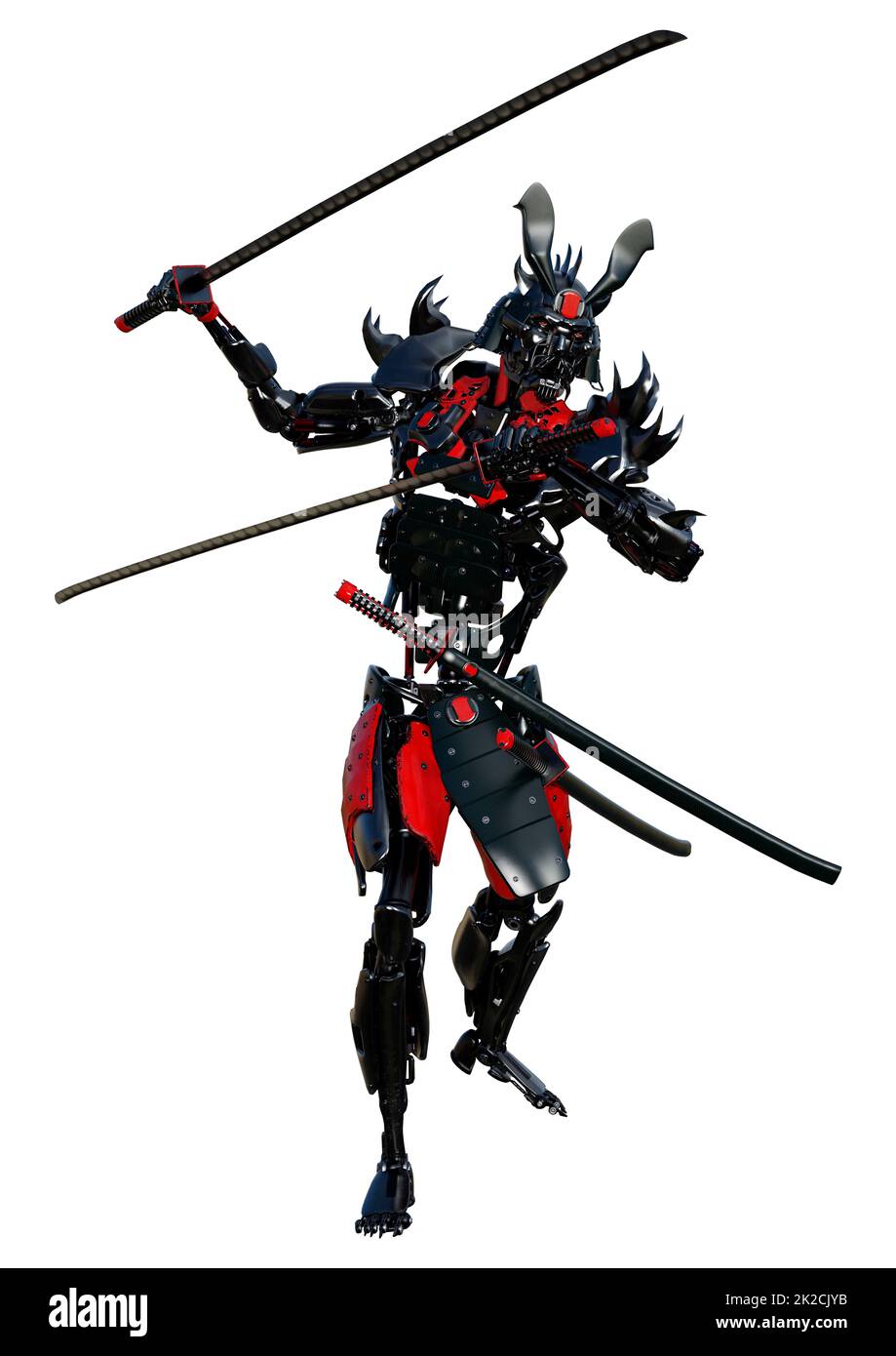 3D rendering robot Samurai maschio su bianco Foto Stock