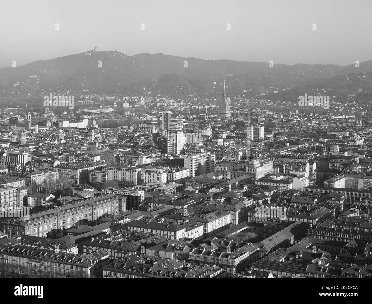 Veduta aerea di Torino in bianco e nero Foto Stock