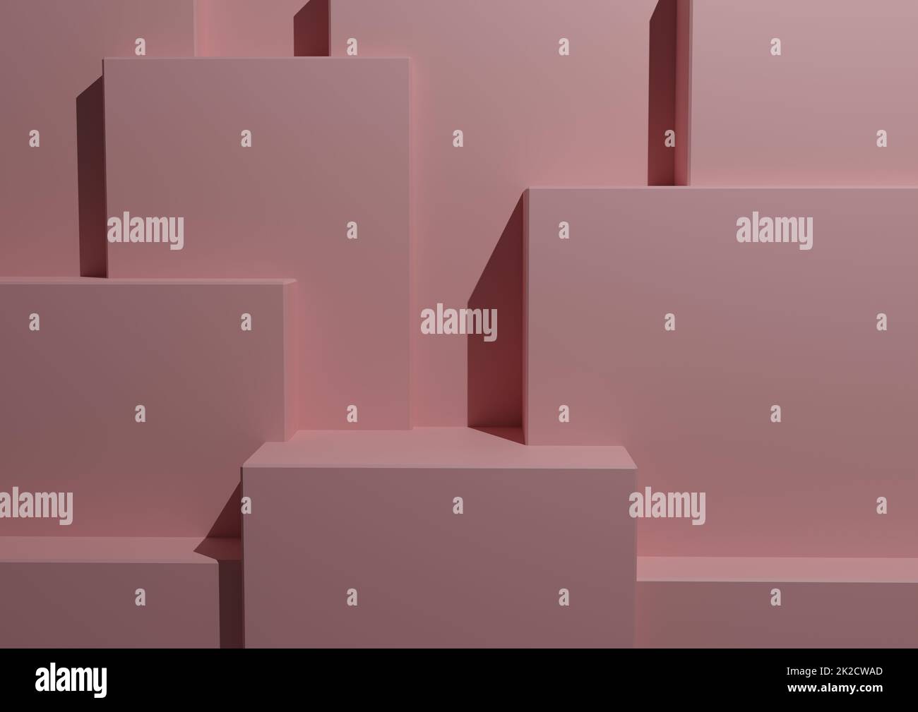 Minimal Light pastello Pink background 3D Studio Mockup Scene con podi e livelli per la visualizzazione e la presentazione del prodotto. Sfondo architettonico geometrico orizzontale. Foto Stock