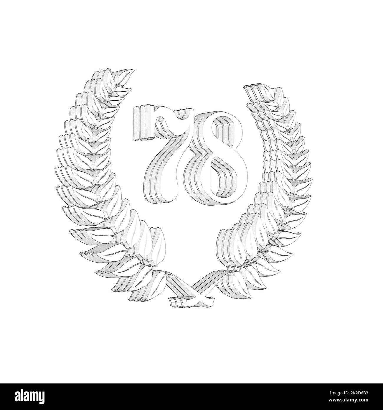 Numero 78 con corona di alloro o corona d'onore come 3D-illustrazione, 3D-rendering Foto Stock