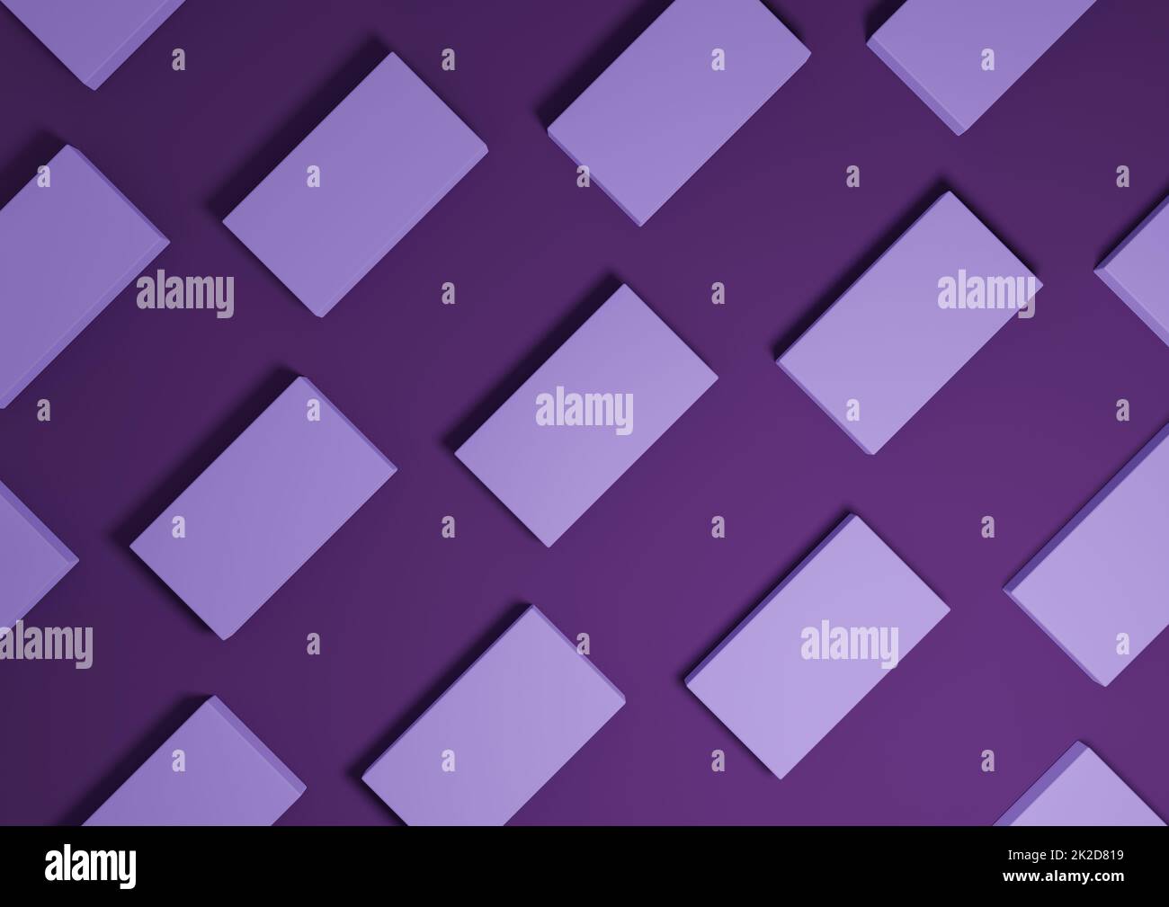 Viola scuro, viola, 3D rendono minimale, semplice, moderno vista dall'alto piatto display prodotto da sopra sfondo con quadretti ripetitivi stand in un motivo Foto Stock