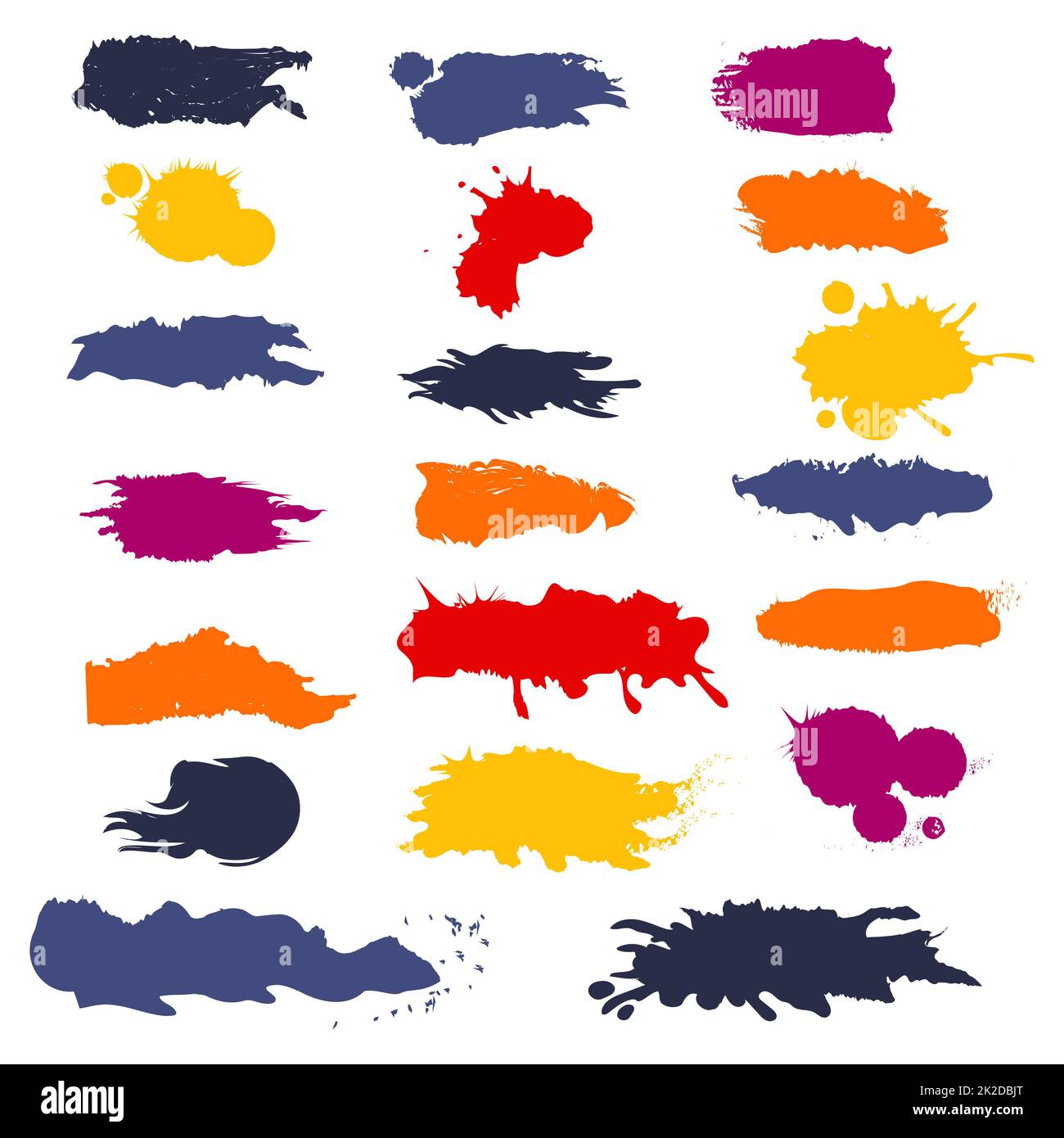 Set di diversi tratti di vernice colorata su sfondo bianco - vettore Foto Stock