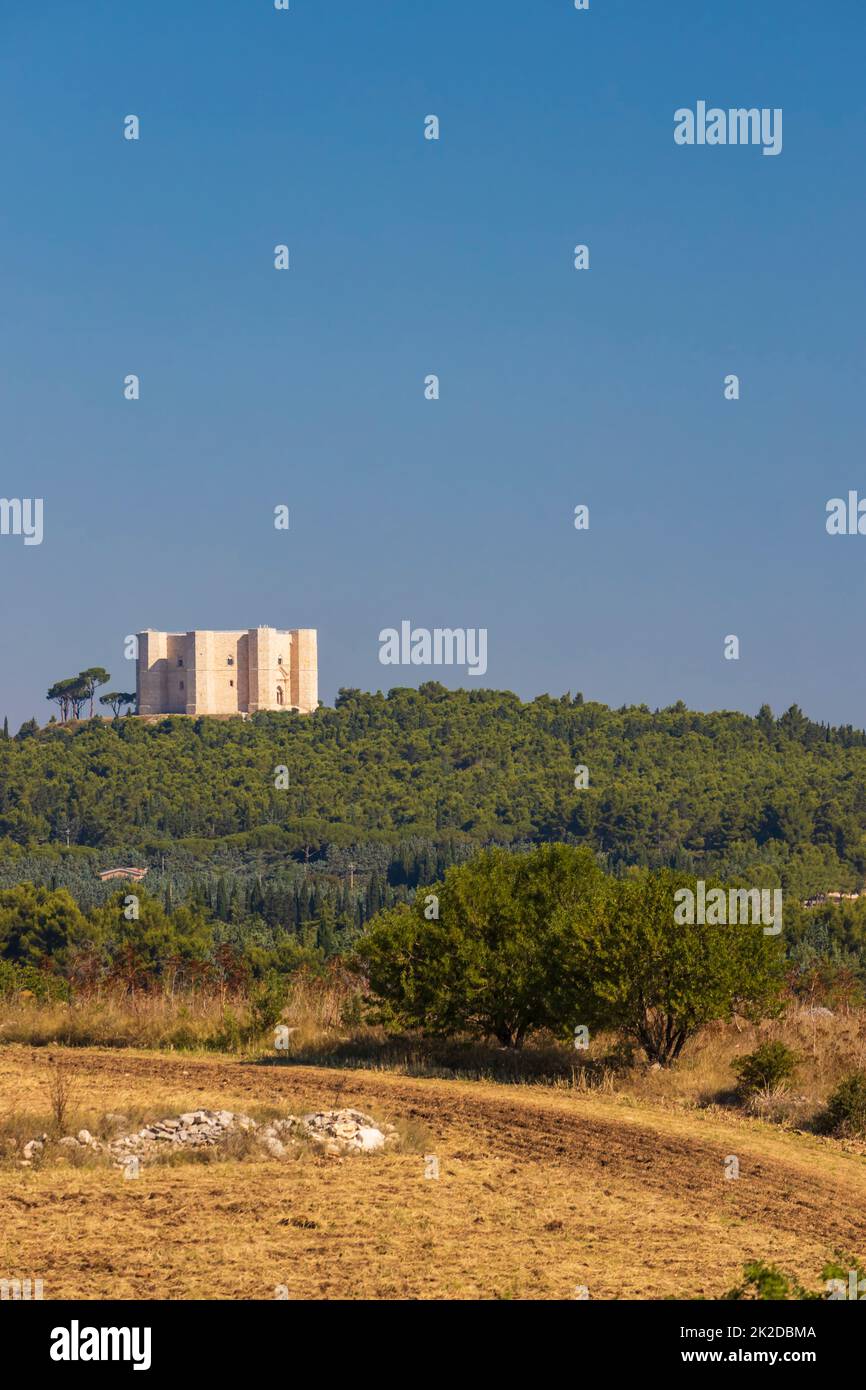 Castel del Monte, castello costruito in forma ottagonale dal Sacro Romano Imperatore Federico II nel XIII secolo in Puglia, Italia Foto Stock