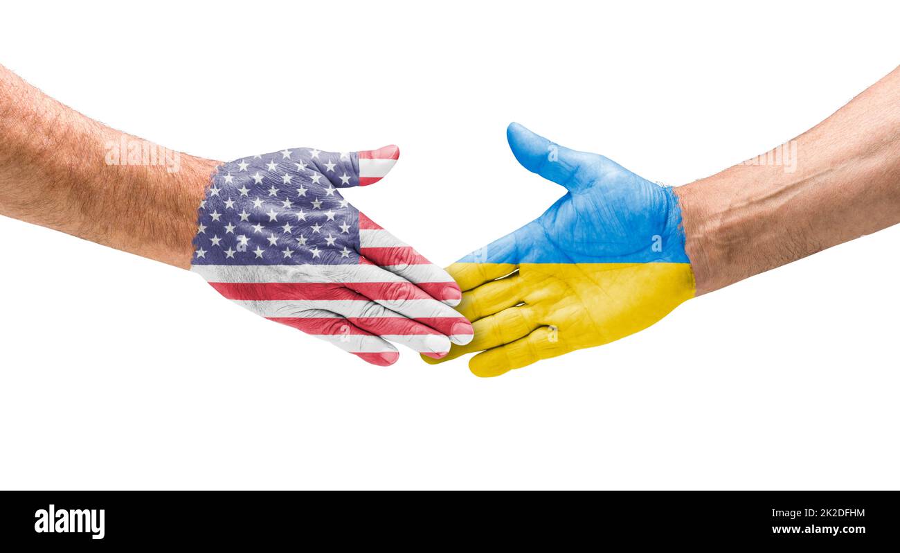 Stretta di mano tra gli Stati Uniti e l'Ucraina Foto Stock