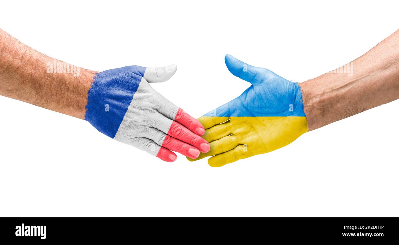 Stretta di mano tra Francia e Ucraina Foto Stock