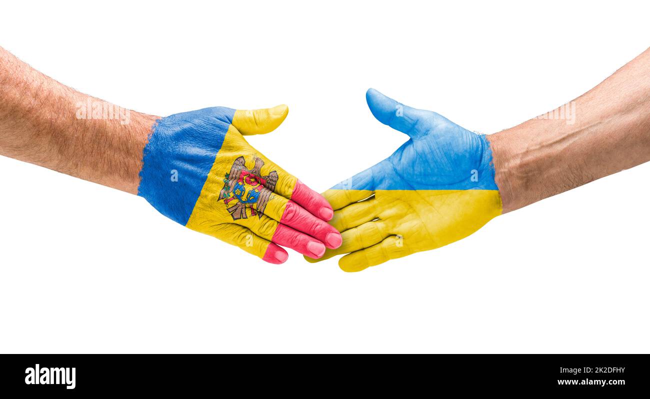 Stretta di mano tra Moldavia e Ucraina Foto Stock