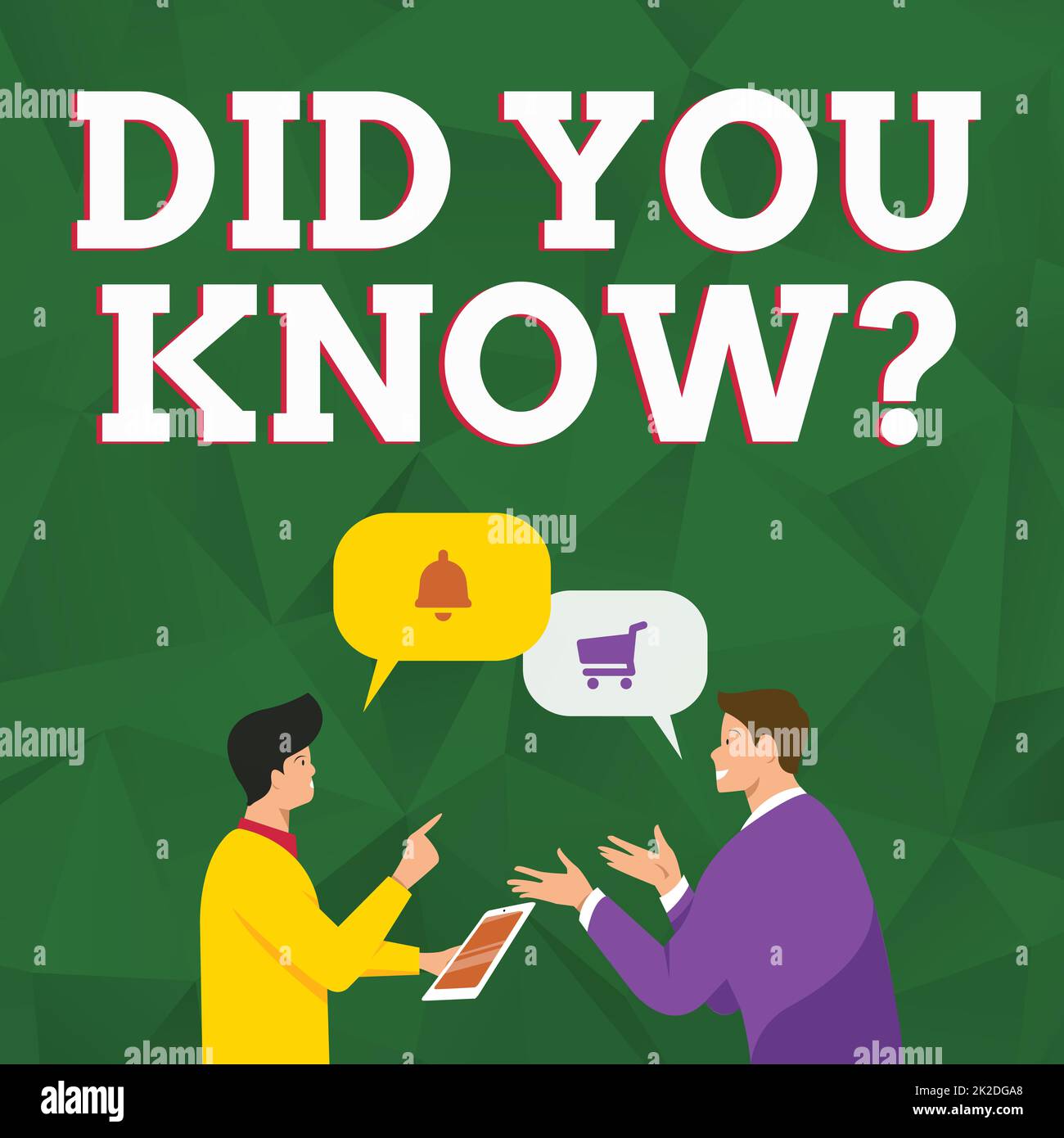 La visualizzazione concettuale ha fatto Knowquestion. Vetrina aziendale chiedendo se hai già conosciuto qualcosa di due uomini colleghi in piedi condividere pensieri insieme con Speech Bubbles Foto Stock