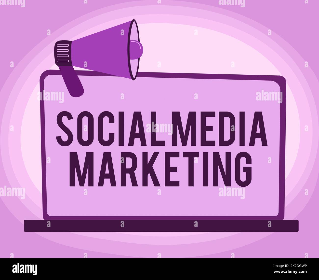 Scrittura a mano testo Social Media Marketing. Business Concept uso del sito web e della rete per promuovere l'illustrazione del servizio di prodotto di Megaphone su monitor vuoto fare annunci. Foto Stock