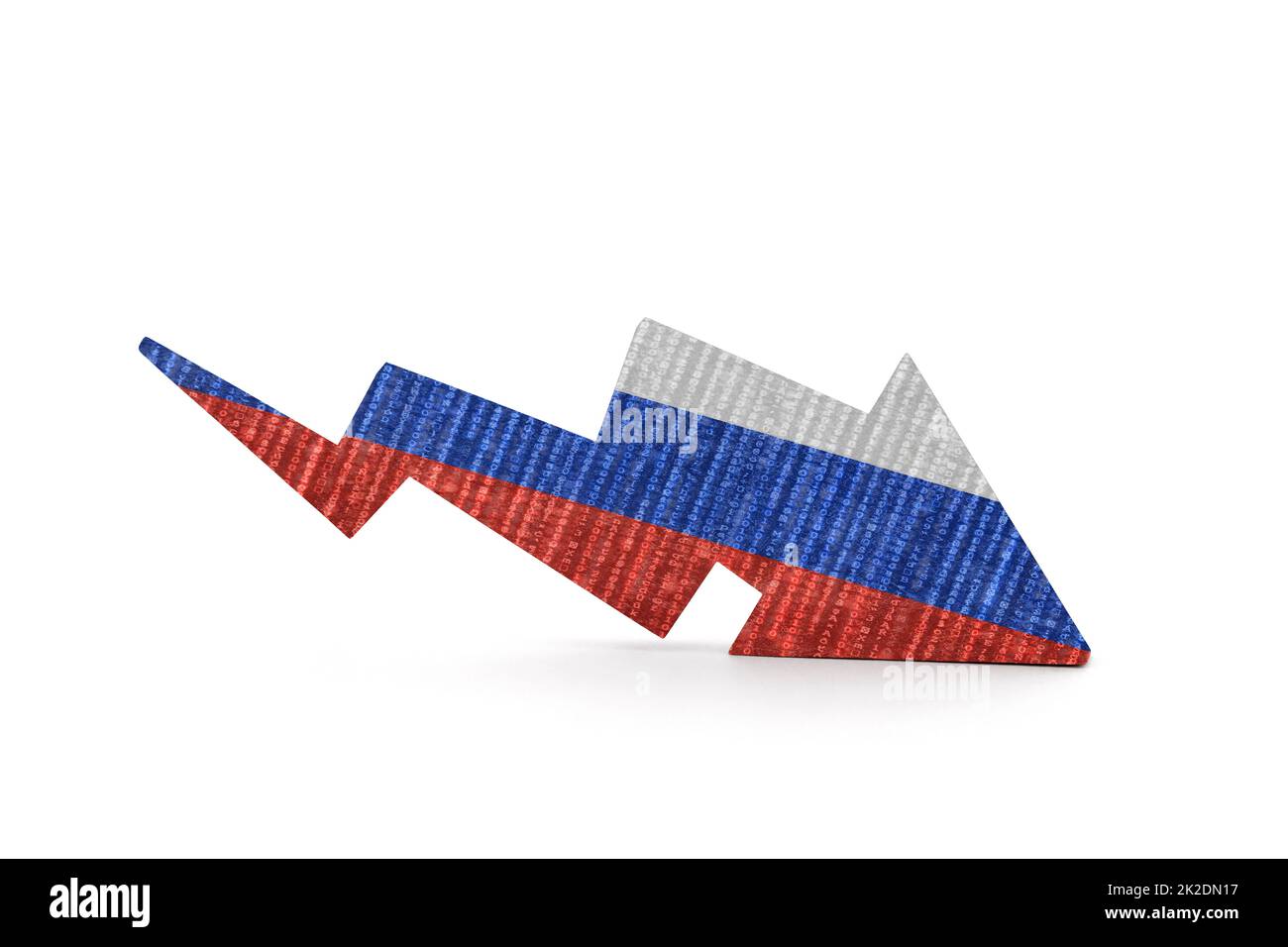 Concetto di crisi finanziaria russa con freccia in discesa su sfondo bianco Foto Stock