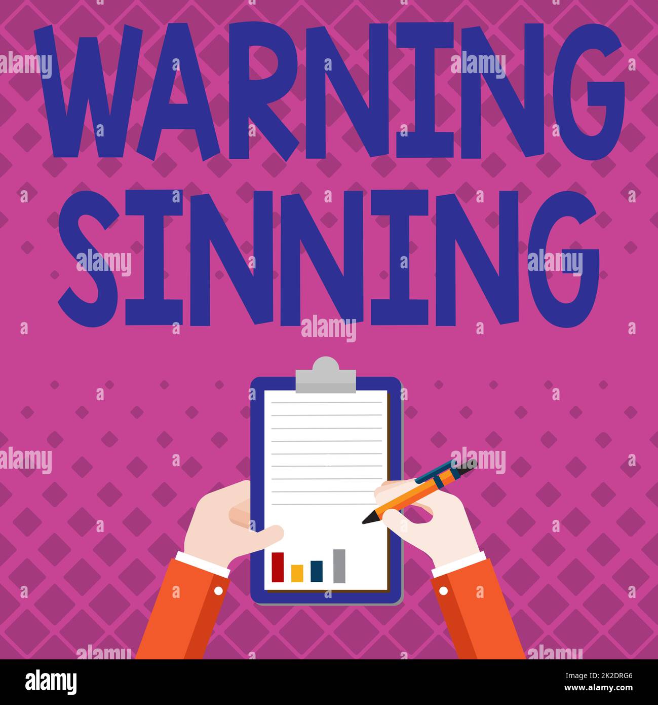 Testo della scrittura Avvertenza Sinning. Word for Warning Sinning Business associate Holding Appunti che documentano i report con Pen. Foto Stock