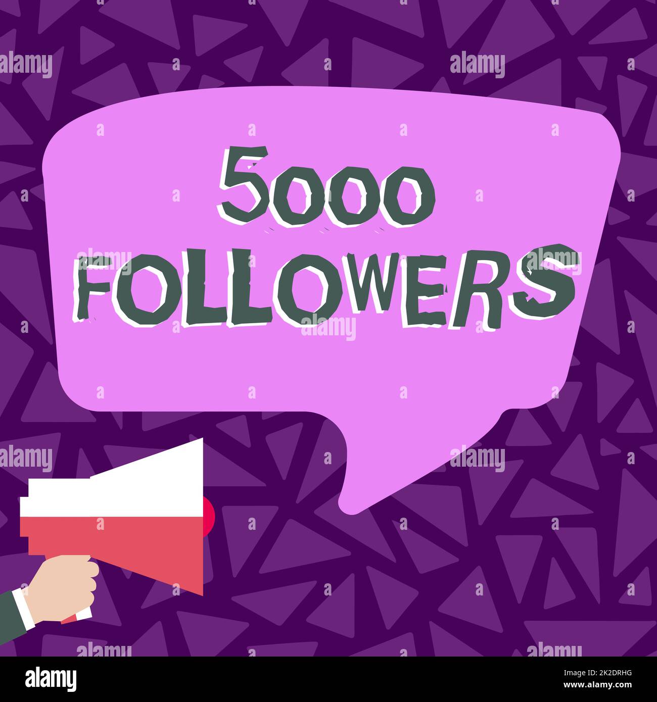 Segno che mostra 5000 follower. Numero di foto concettuali di persone che seguono qualcuno in Instagram Loud Megaphone fare nuovo meraviglioso annuncio al pubblico Foto Stock