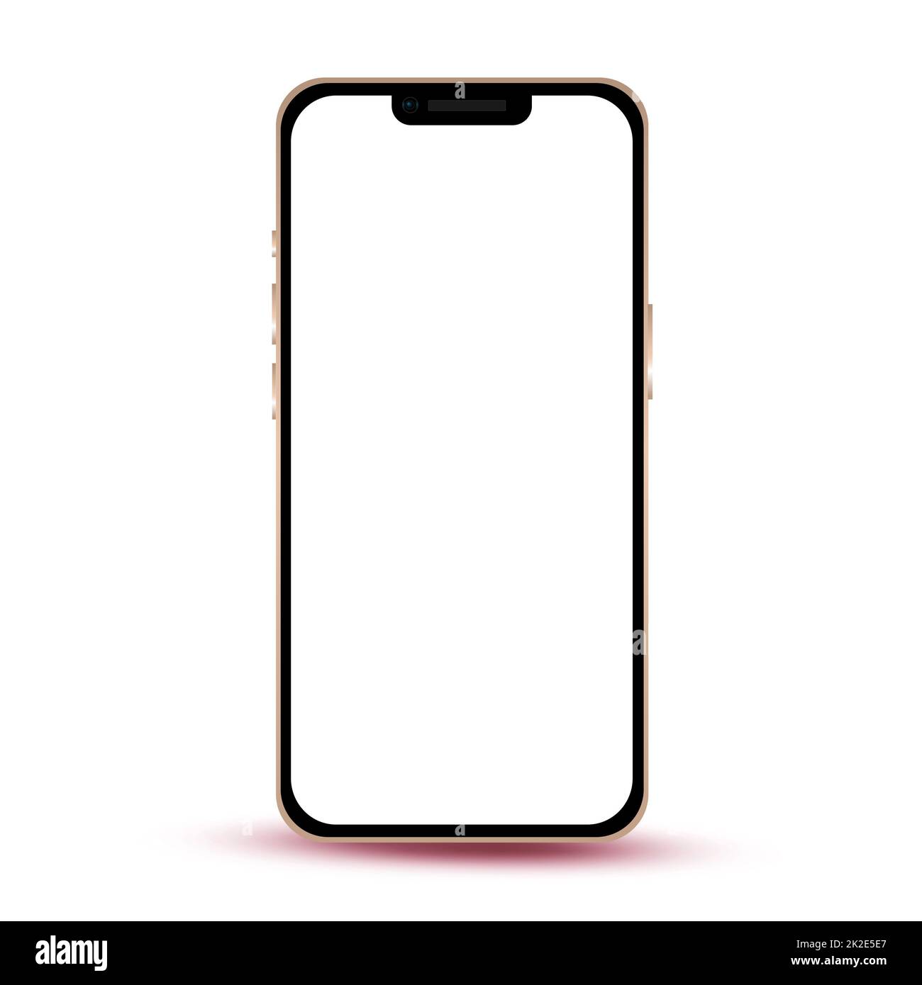 Moderno smartphone dorato su sfondo bianco con schermo vuoto - Vector Foto Stock
