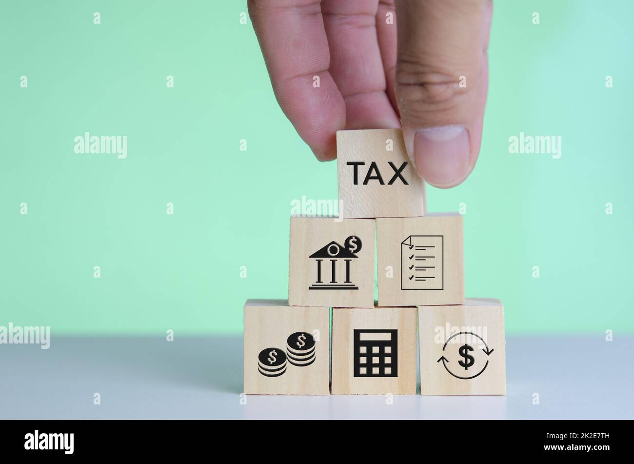 cubo di legno icona blocco FISCALE concetto di business. Foto Stock