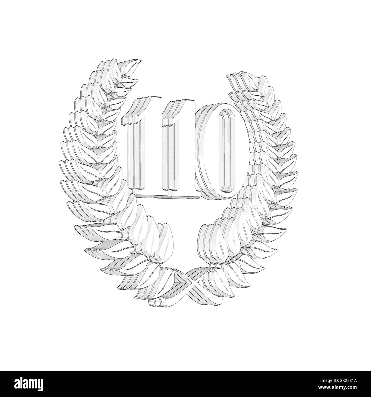 Numero 110 con corona di alloro o corona d'onore come 3D-illustrazione, 3D-rendering Foto Stock