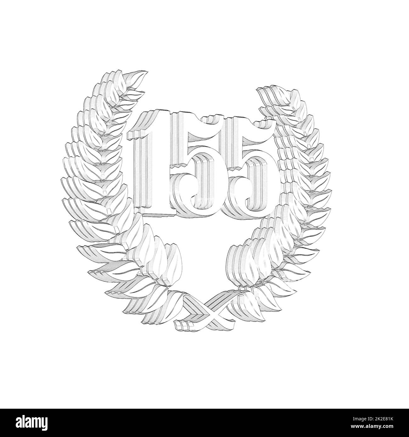 Numero 155 con corona di alloro o corona d'onore come 3D-illustrazione, 3D-rendering Foto Stock