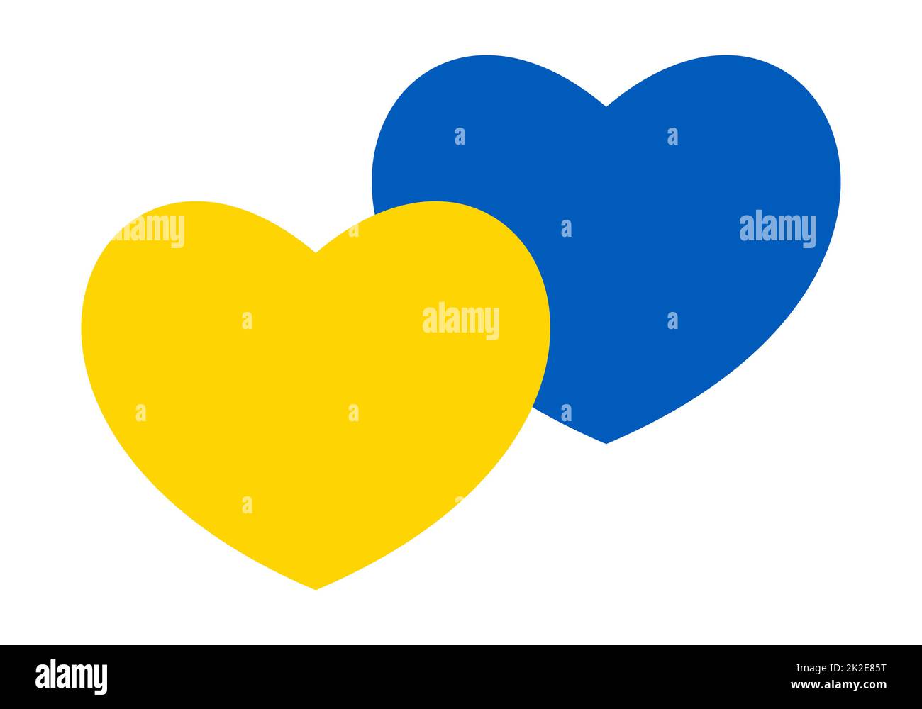 Astratta bandiera patriottica Ucraina con simbolo d'amore. Idea concettuale di pace blu e giallo sotto forma di due cuori. Sostegno al paese durante l'occupazione. Con l'Ucraina nel suo cuore. Stop alla guerra. Foto Stock