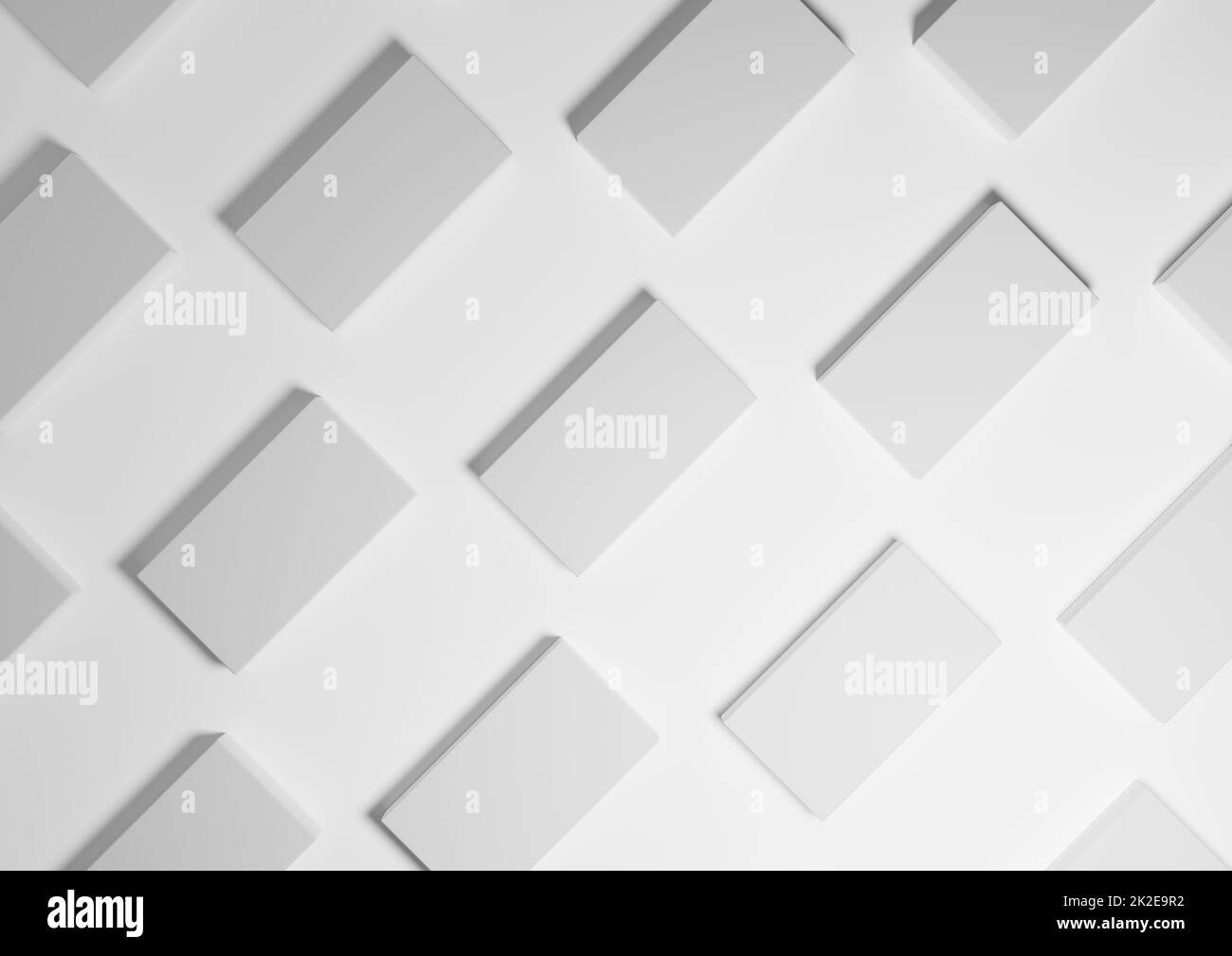 Bianco, grigio chiaro, bianco e nero, rendering 3D minimo, semplice, moderno display piatto con vista dall'alto sullo sfondo con supporti quadrati ripetitivi in un motivo Foto Stock