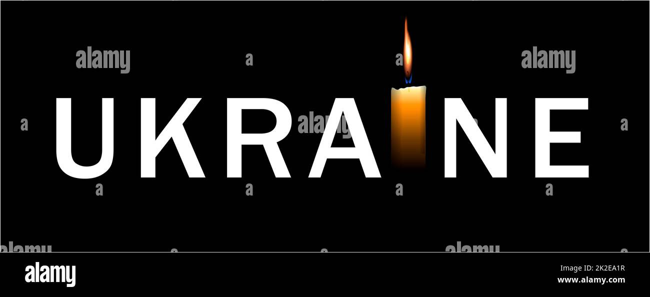 Ucraina. L'iscrizione su sfondo nero. Candela della chiesa. Candela commemorativa. Dolore per i morti. Il concetto di sostegno all'Ucraina Foto Stock