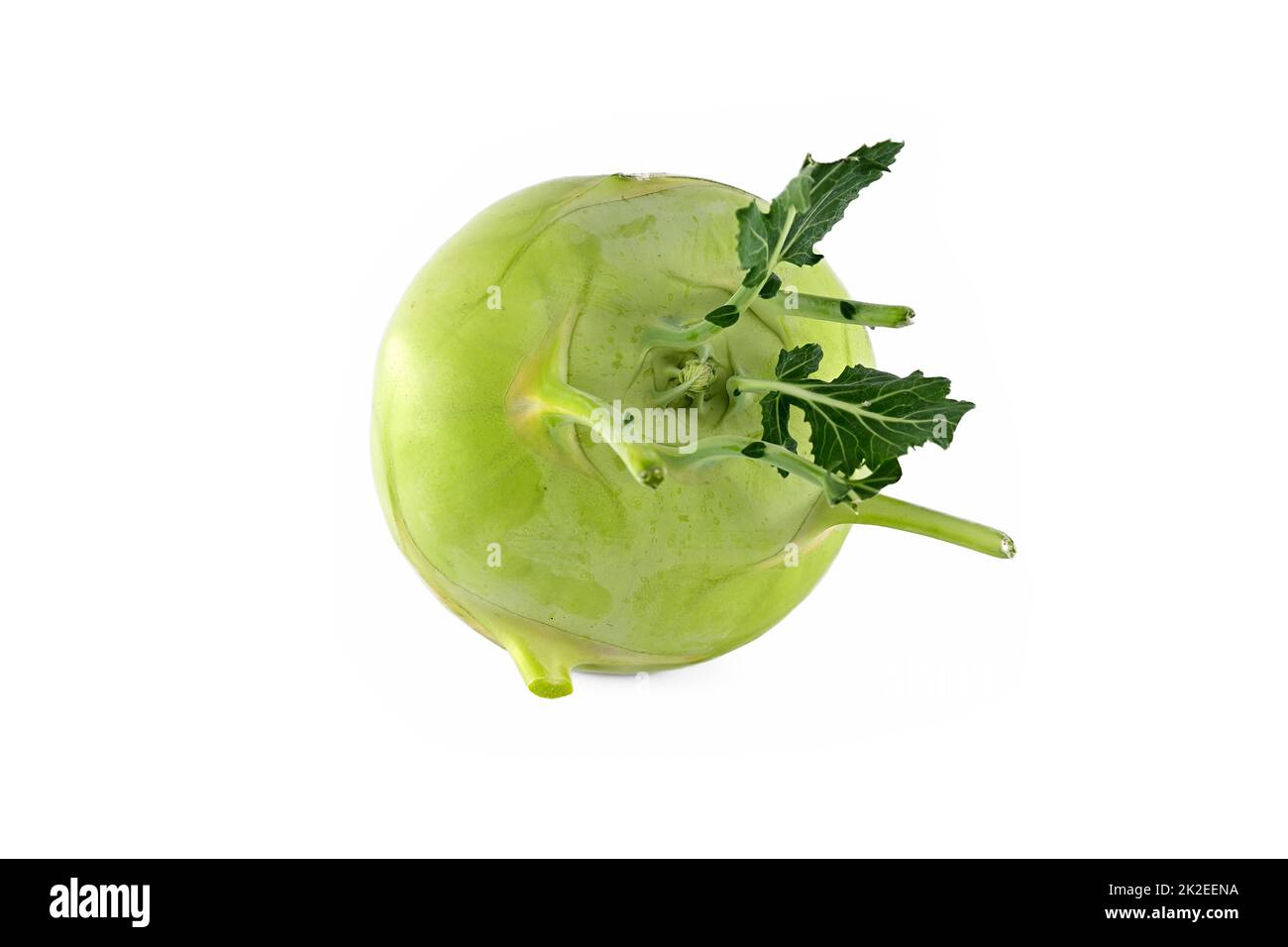 Kohlrabi con foglie verdi isolate su bianco Foto Stock