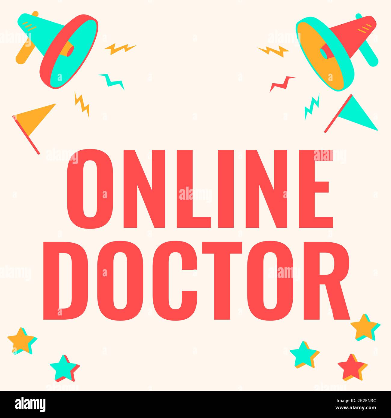 Scrittura visualizzazione testo Online Doctor. I professionisti concettuali della salute della foto trasportano i servizi sopra la coppia del Internet del disegno di Megaphone che produce i Thunders che fanno l'annuncio. Foto Stock