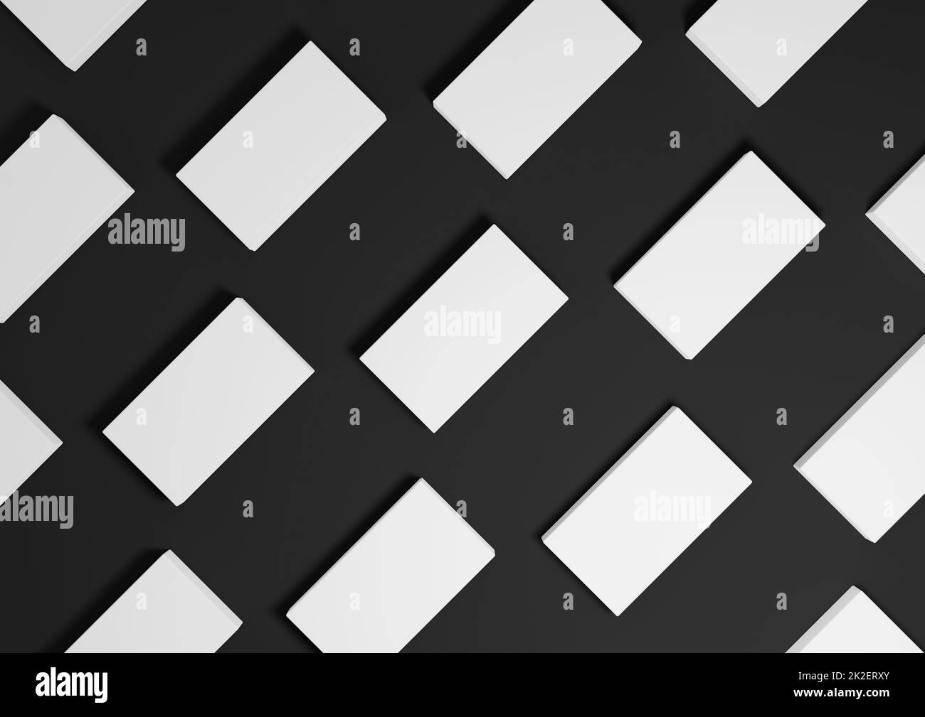 Nero, grigio scuro, bianco e nero, rendering 3D minimal, semplice, moderno display piatto con vista dall'alto sullo sfondo con supporti quadrati ripetitivi in un motivo Foto Stock