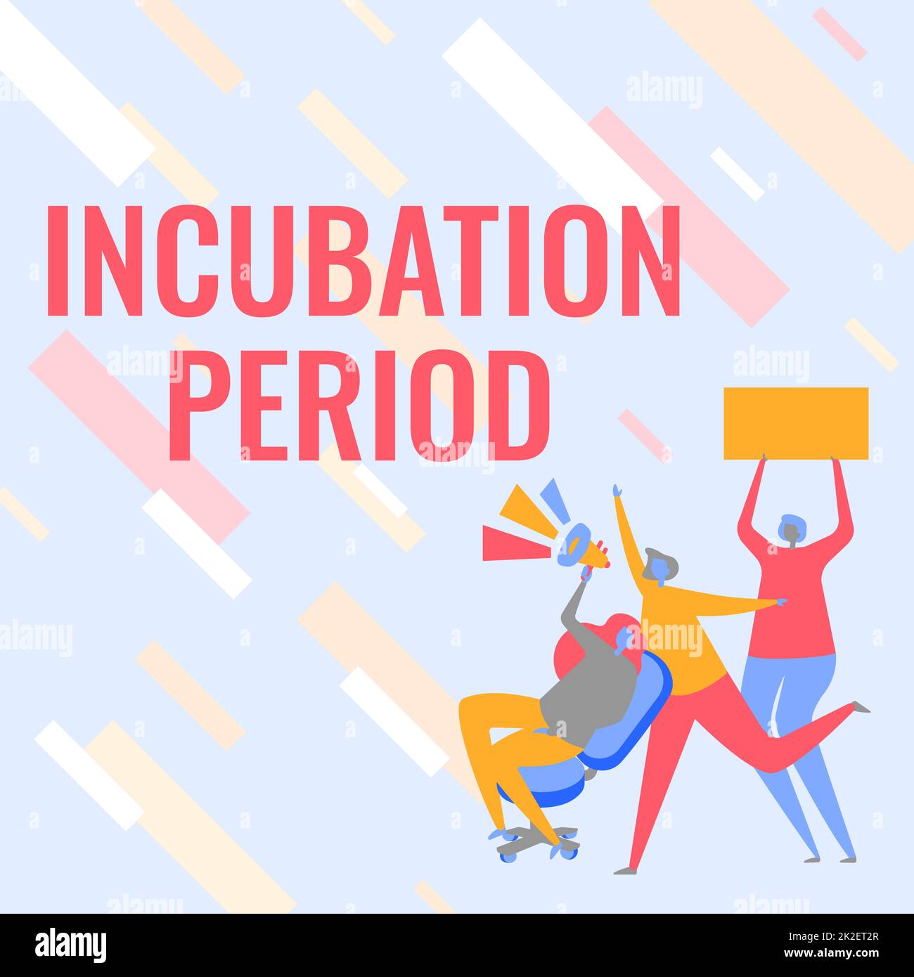 Periodo di incubazione concettuale dei sottotitoli. Il tempo della vetrina di affari è trascorso a partire da ottenere esposto ad un agente infettivo Woman Drawing sitting Holding Megaphone fare annuncio. Foto Stock