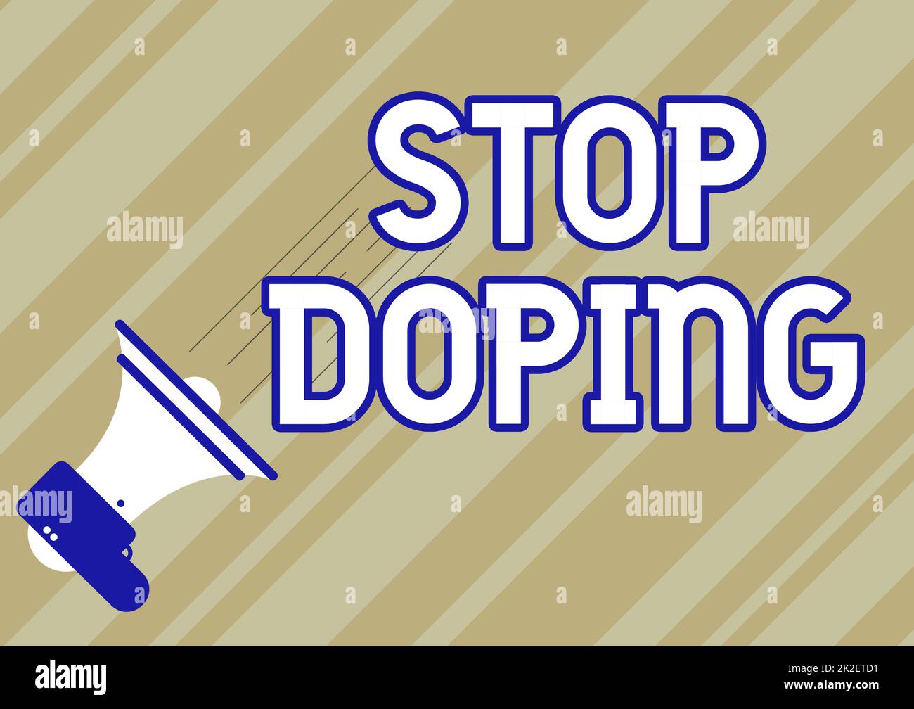 Segno che mostra Stop doping. Concetto di affari non usi le prestazioni atletiche vietate che aumentano le droghe Illustrazione di Un Megaphone che rende annuncio importante veloce. Foto Stock