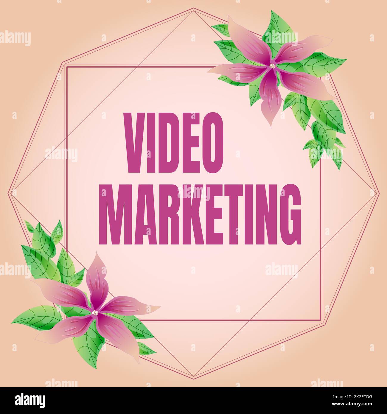 Didascalia di testo che presenta Video Marketing. Concetto di Internet creare brevi video su argomenti specifici utilizzando gli articoli cornice decorata con fiori colorati e Foliage disposti in modo armonioso. Foto Stock
