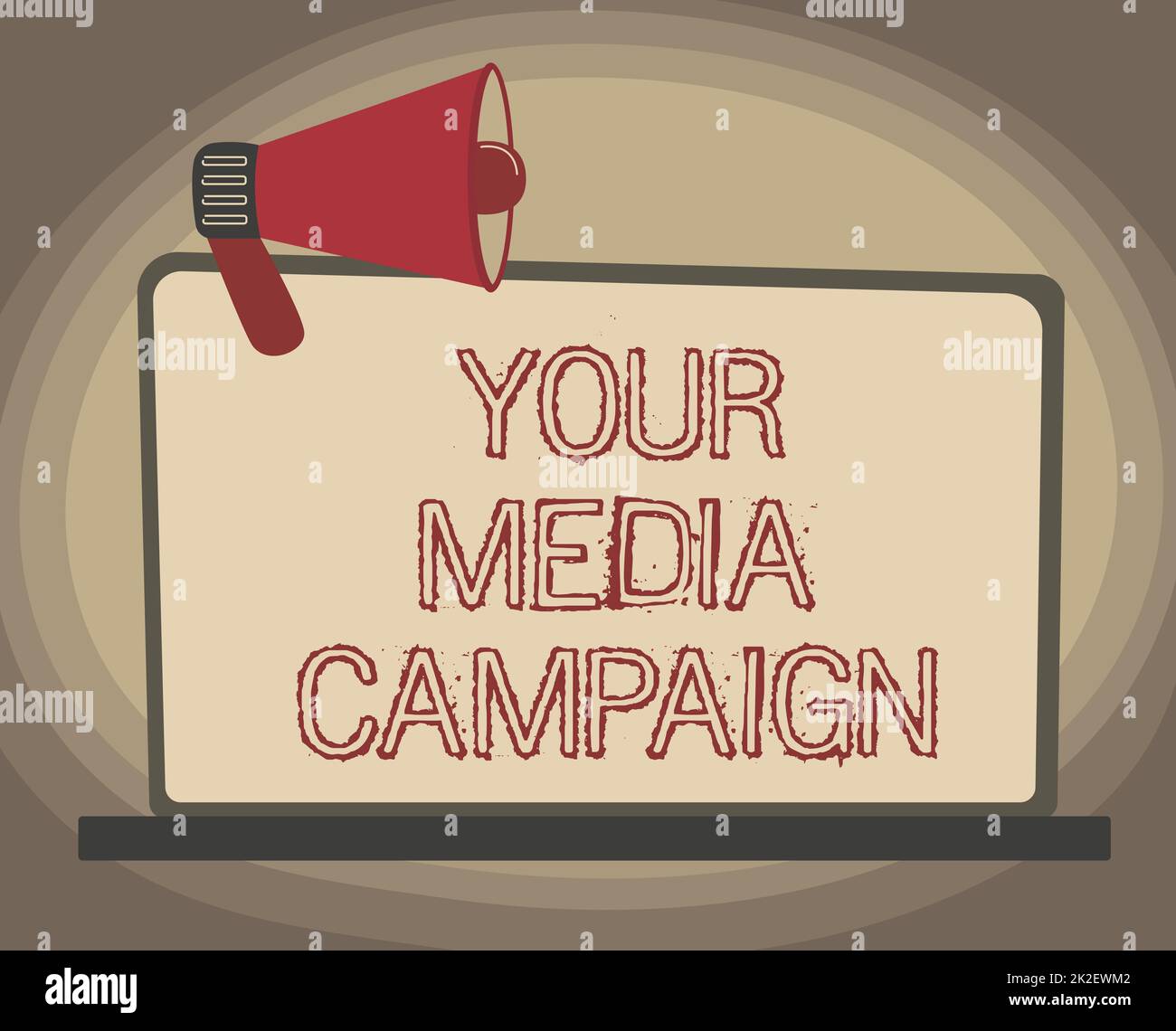 Didascalia di testo che presenta la campagna multimediale. Business Concept Your Media Campaign Illustrazione di Megaphone su schermo vuoto creazione di annunci. Foto Stock