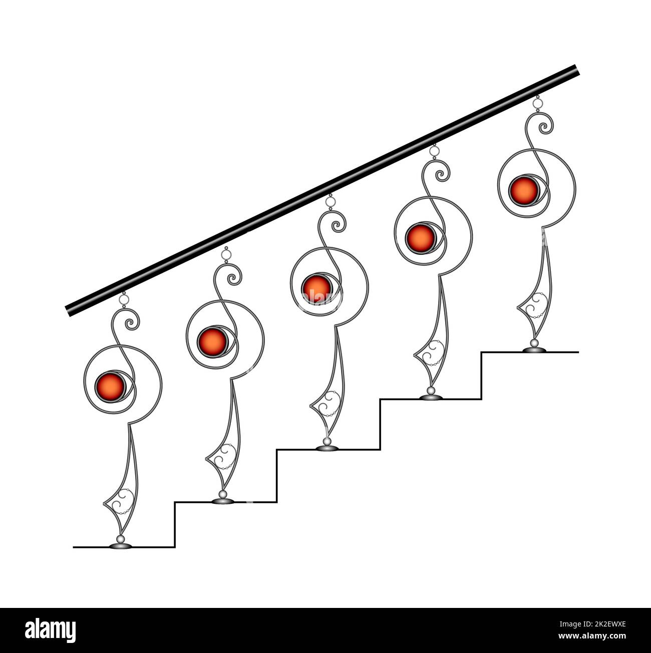 Uno schizzo di una recinzione o recinzione di ferro battuto. Modello di un prodotto forgiato disegnato a mano. Forgiatura artistica. Recinzione da giardino in metallo. illustrazione Foto Stock