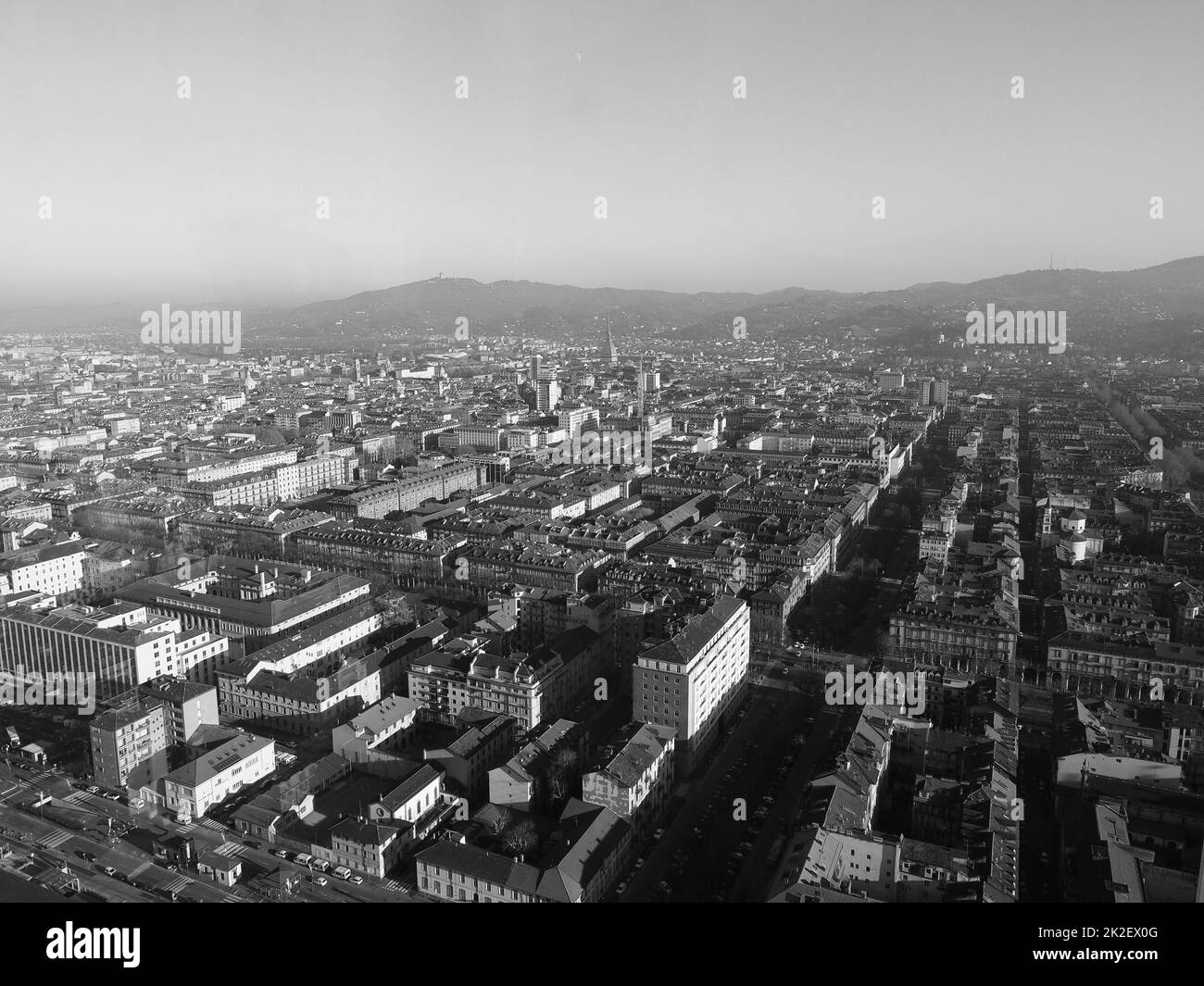 Veduta aerea di Torino in bianco e nero Foto Stock