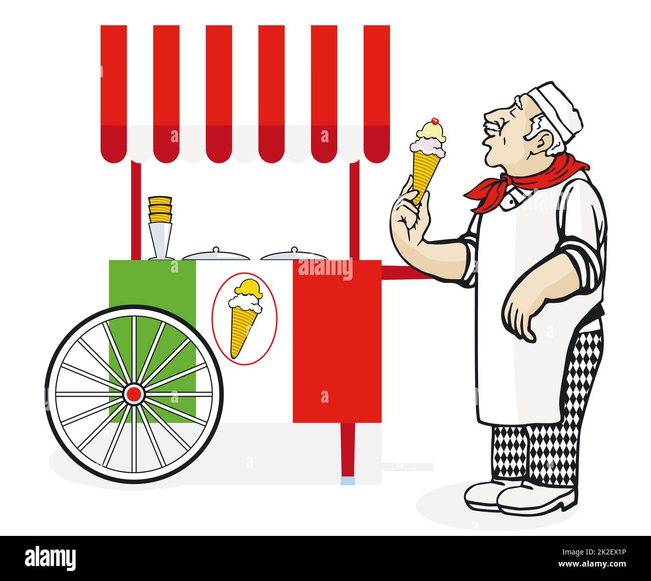 Gelatiera con gelato isolato su sfondo bianco. Illustrazione Foto Stock