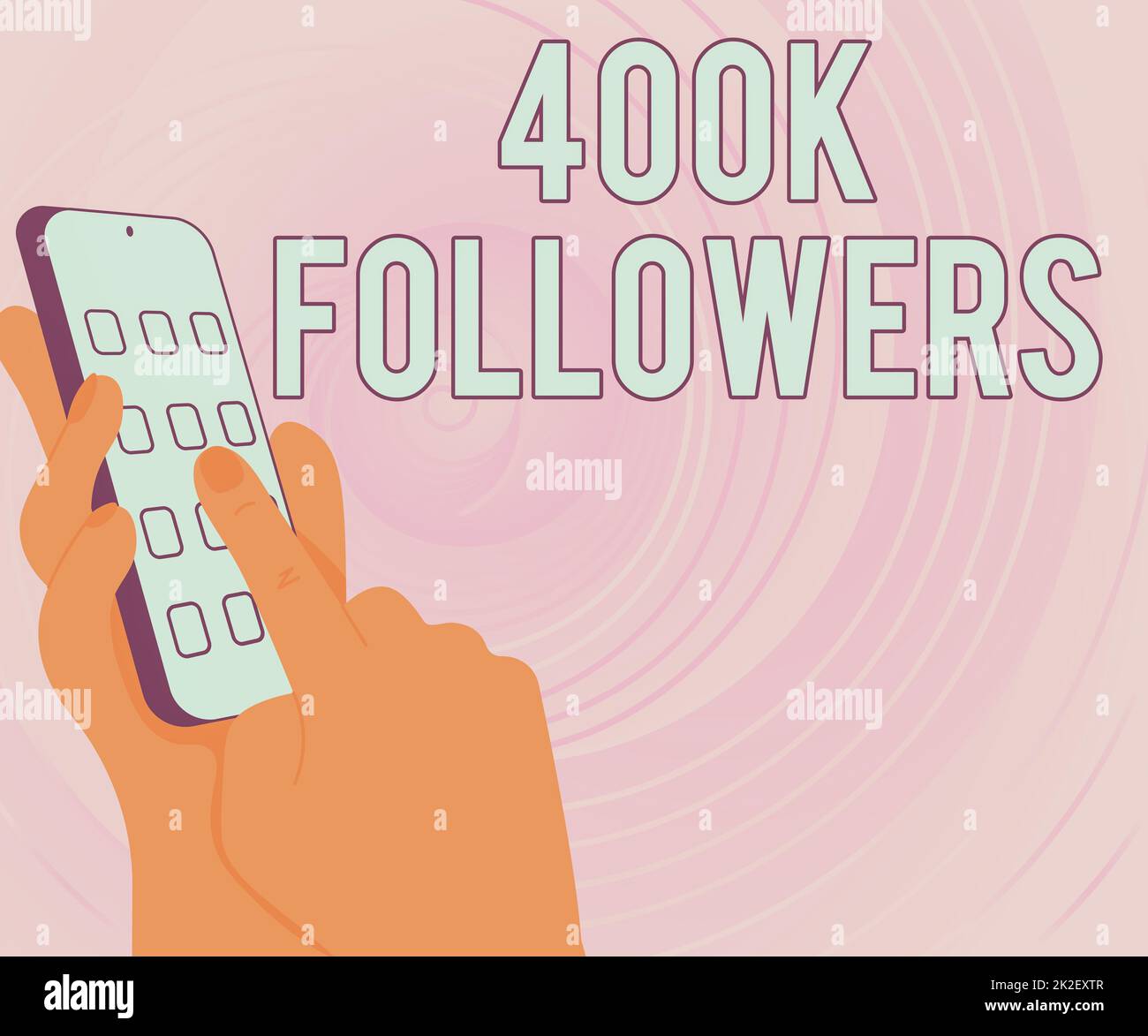 Didascalia concettuale 400K follower. Approccio aziendale numero di persone che seguono qualcuno in Instagram Hands Holding dispositivo tecnologico premendo il pulsante applicazione. Foto Stock