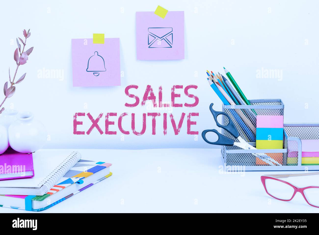 Testo che mostra Inspiration Sales Executive. Word per responsabile delle attività di vendita complessive dell'azienda Tidy Workspace Setup, Writing Desk Tools Equipment, Smart Office Foto Stock