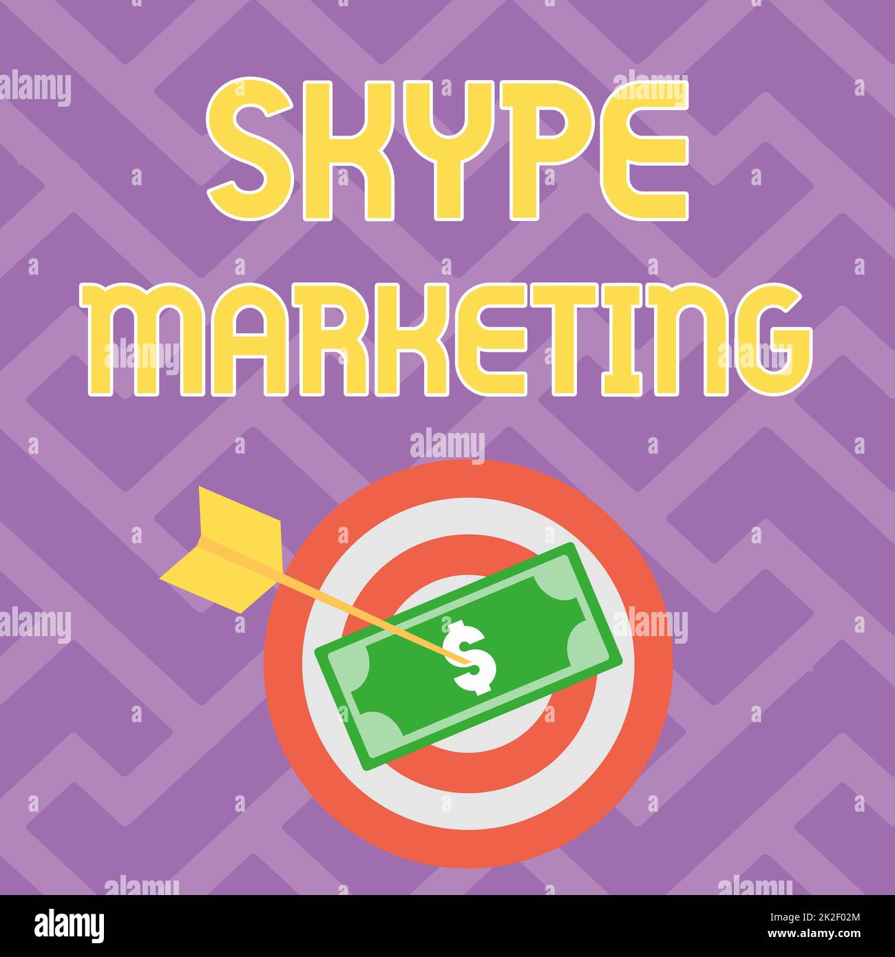 Cartello che mostra il marketing Skype. Parola scritta su applicazioni specializzate nella fornitura di chat video e voce valuta bloccata attraverso Target da freccia che descrive la pianificazione finanziaria. Foto Stock