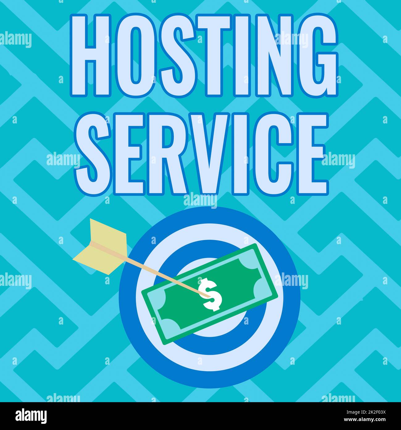 Ispirazione che mostra il segno Hosting Service. Word for fornisce servizi per il sito web da vedere nella valuta Internet fissato attraverso Target da freccia che descrive la pianificazione finanziaria. Foto Stock