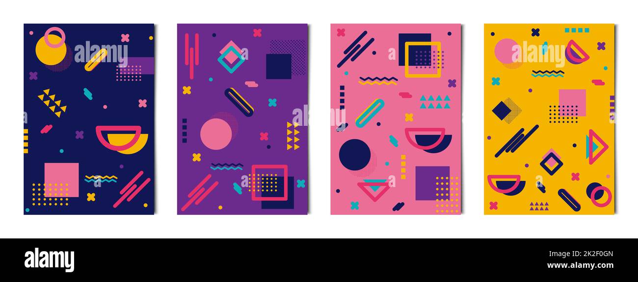 Set di 4 pezzi forme geometriche astratte sfondi colorati, modelli per la pubblicità, biglietti da visita, texture - Vector Foto Stock
