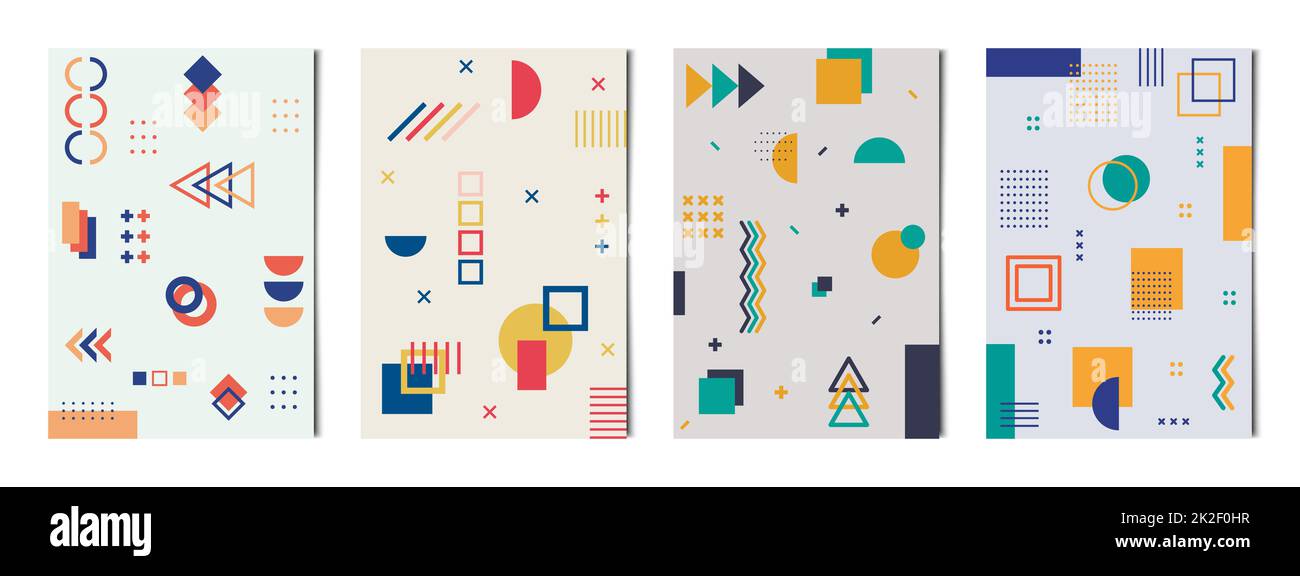 Set di 4 pezzi forme geometriche astratte sfondi colorati, modelli per la pubblicità, biglietti da visita, texture - Vector Foto Stock