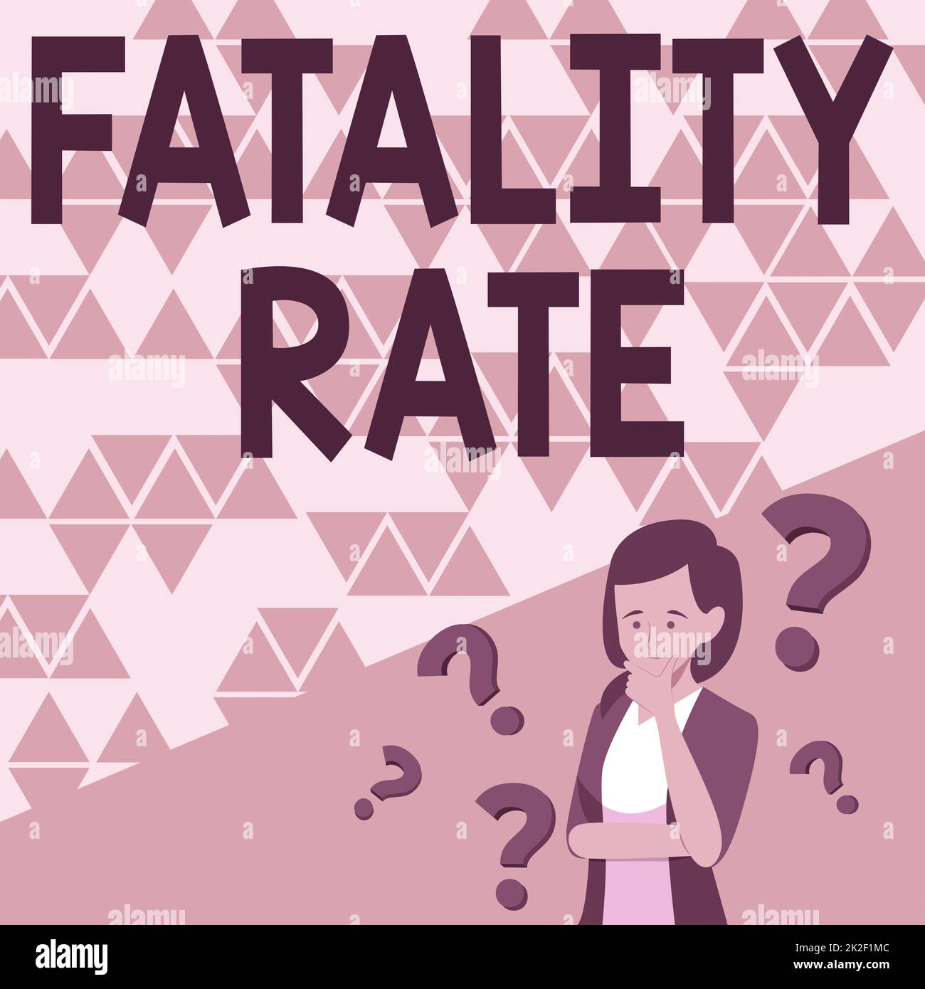Segnale che visualizza la percentuale di Fatalità. Business Concept ha calcolato il numero di morti in un intervallo specifico di periodo Lady Drawing Brainstorming nuove soluzioni circondate da punti interrogativi. Foto Stock
