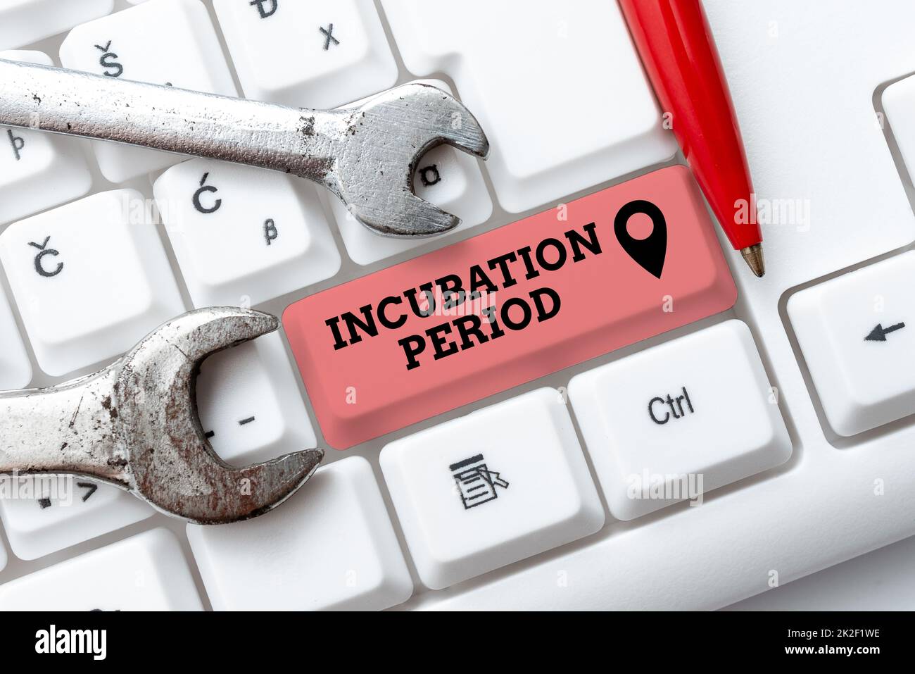 Periodo concettuale di incubazione di visualizzazione. Parola per il tempo trascorso a partire dall'esposizione a un agente infettivo Abstract Typing Presentation message, Redigita New Email Password Foto Stock