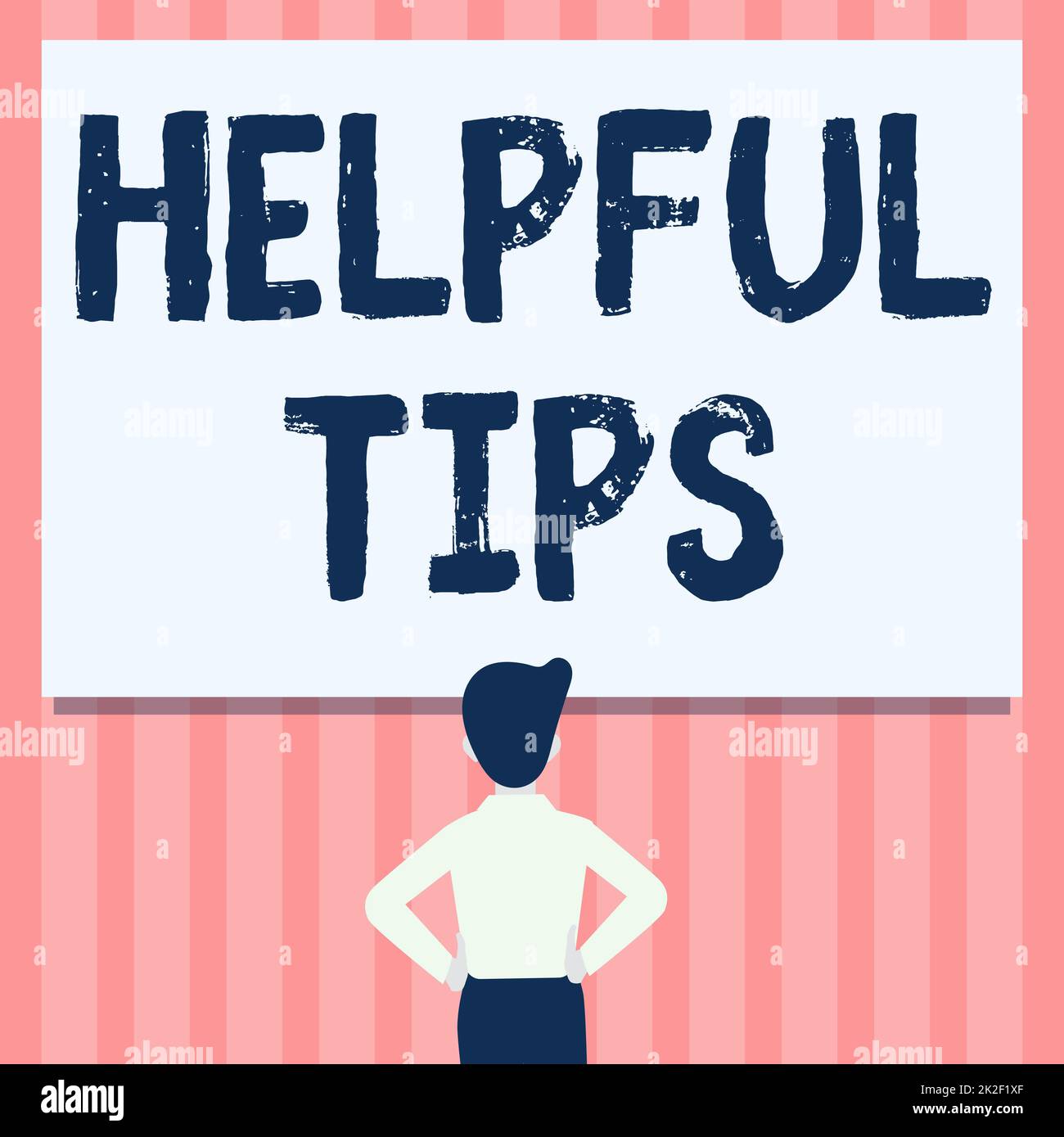 Suggerimenti utili per la visualizzazione concettuale. Consigli per la vetrina aziendale dati per essere utili conoscenze in vita uomo disegno mani in piedi N fianchi guardando una lavagna vuota. Foto Stock