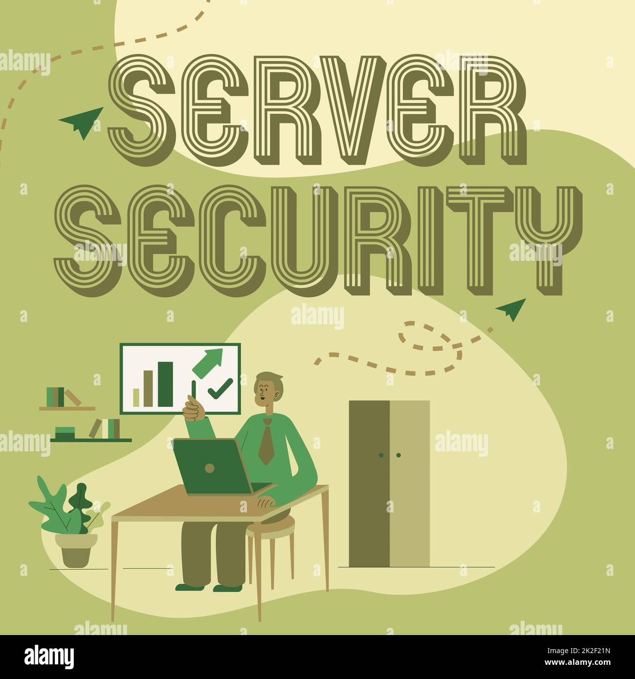 Didascalia concettuale sicurezza del server. Word per server web che garantisce transazioni online sicure uomo seduto sulla scrivania lavorare e presentare nuove tecnologie. Foto Stock