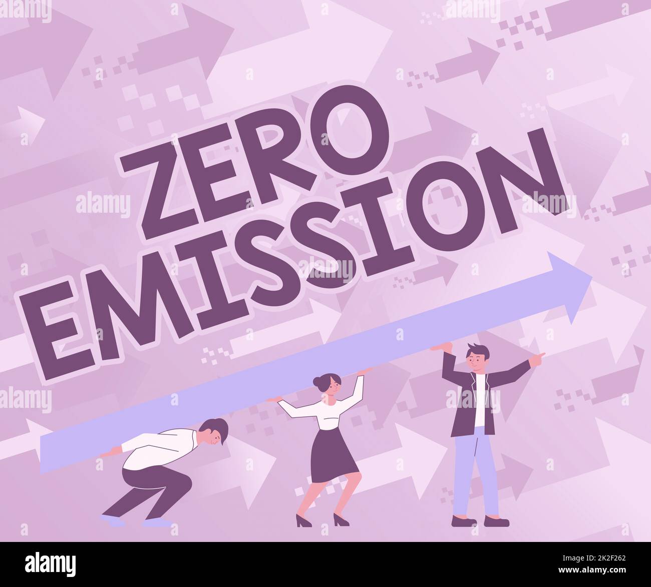 Scrittura visualizzazione testo Zero Emission. Parola scritta su Zero Emission quattro colleghi che disegnano in piedi Holding freccia grande per il successo. Foto Stock