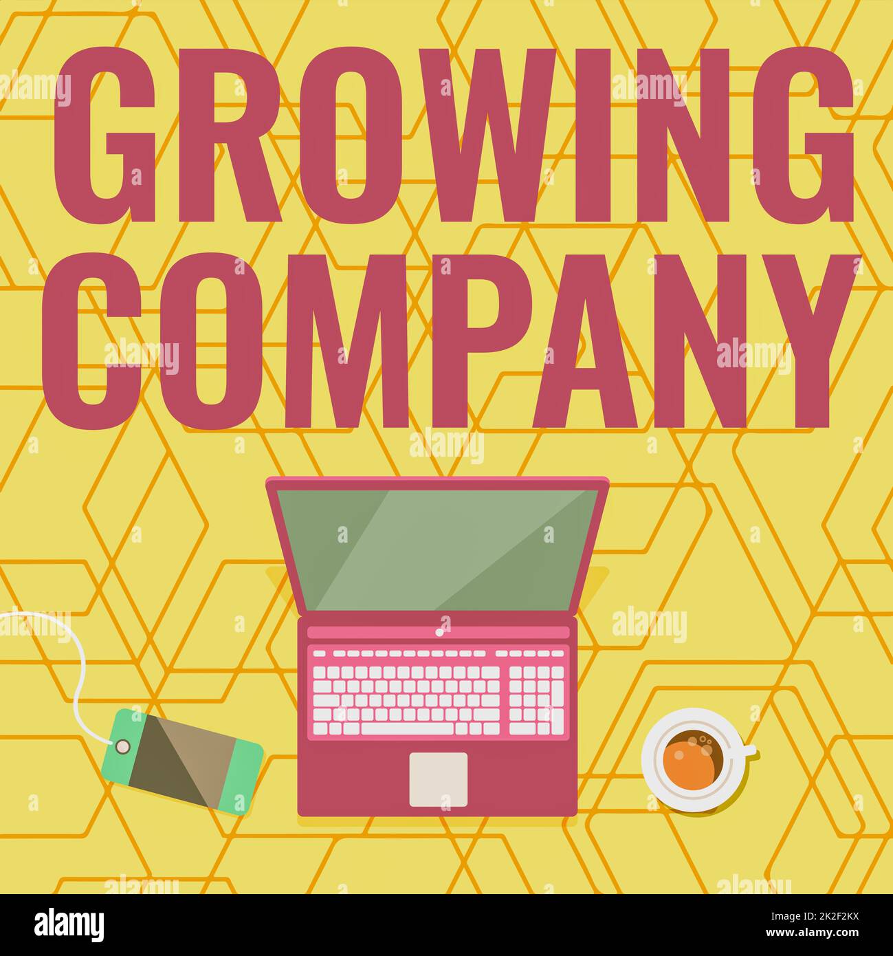 Didascalia concettuale Growing Company. Concetto significato genera flussi di cassa positivi significativi o guadagni laptop che riposa su Un tavolo accanto tazza di caffè e pianta che mostra il processo di lavoro. Foto Stock