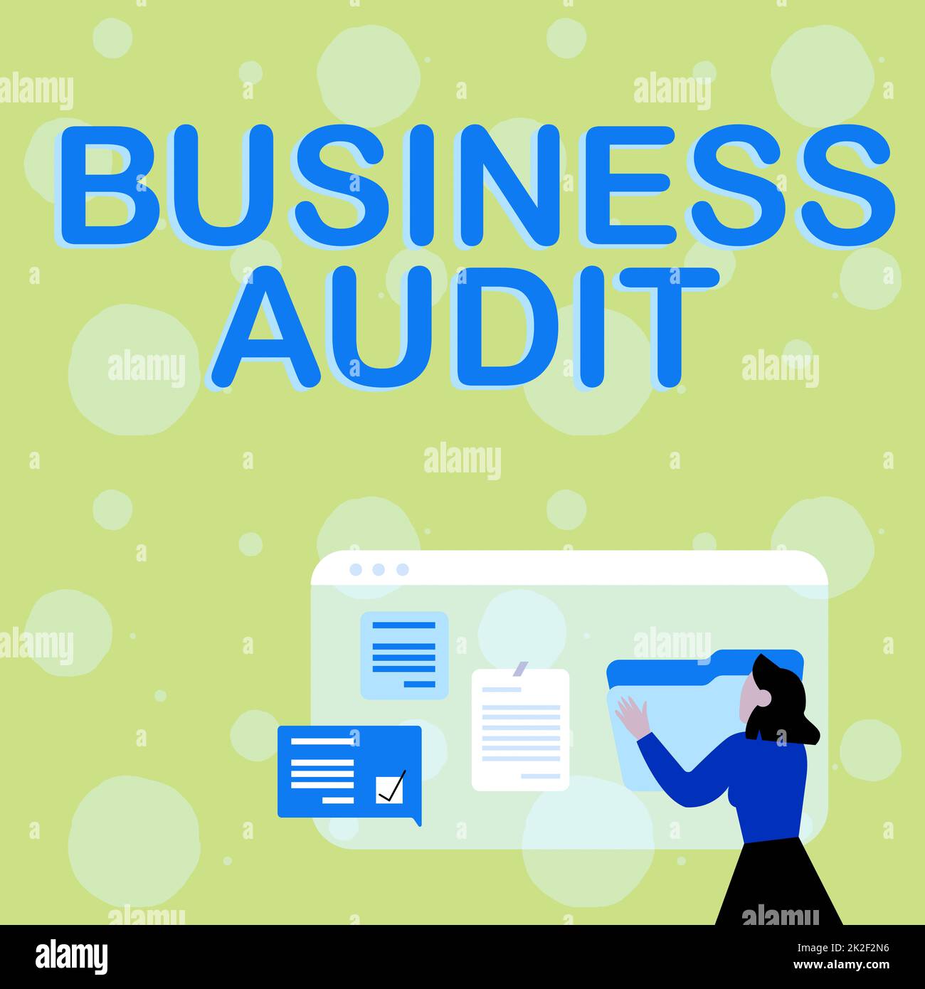 Visualizzazione concettuale Business Audit. Business showcase esame del rapporto finanziario di un'organizzazione Donna arrangiamento browser Storia, editing Organizzazione Online file Foto Stock