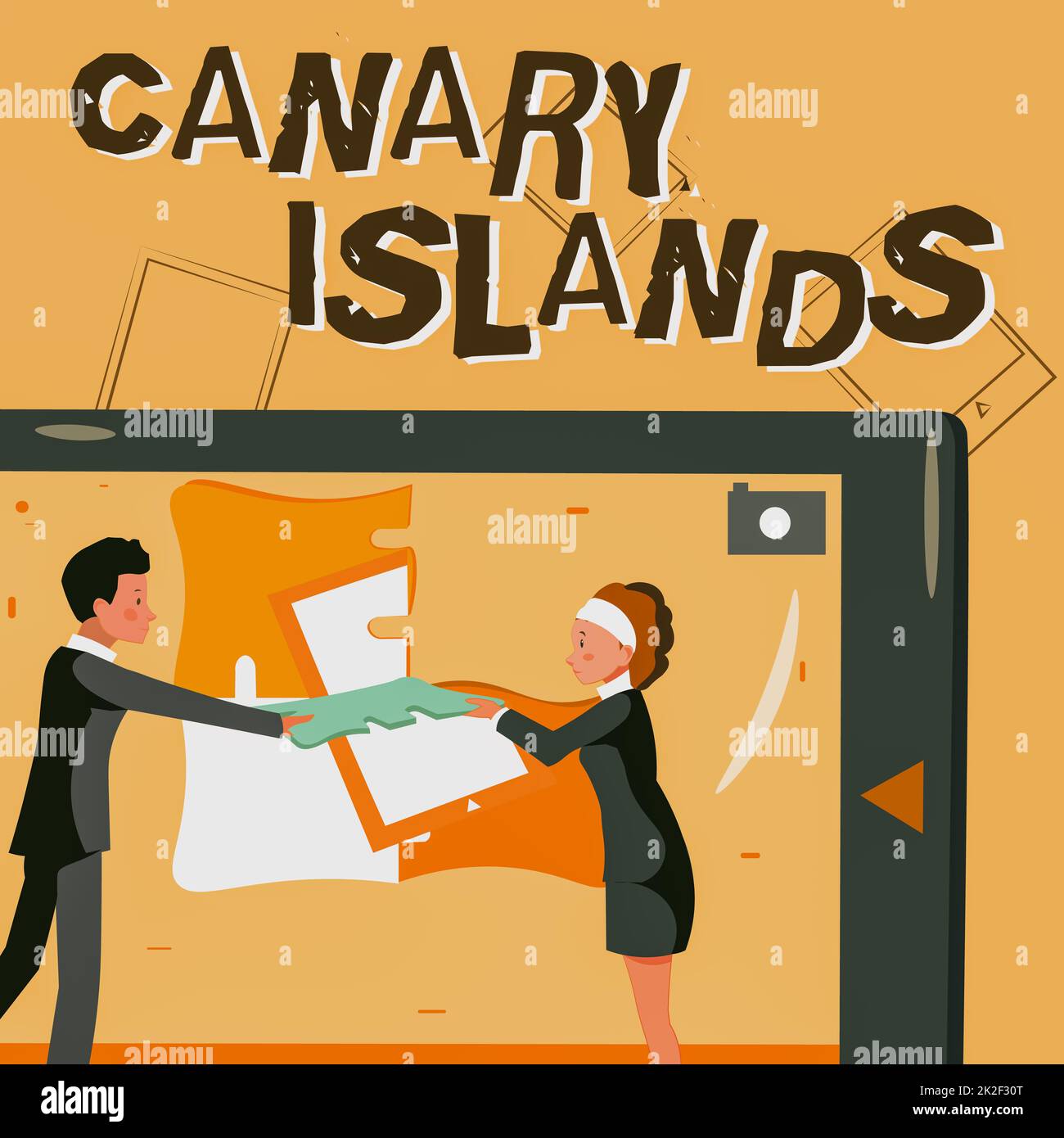 Didascalia di testo che presenta le Isole Canarie. Panoramica aziendale un gruppo di isole montane nell'Oceano Atlantico colleghi costruire nuovi piani di progetto presentare le ultime idee. Foto Stock